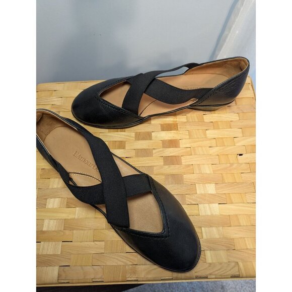 L'Amour Des Pieds Black Leather Mary Jane Shoe Wedge Women 9.5 Comfort Slip On - Picture 5 of 16